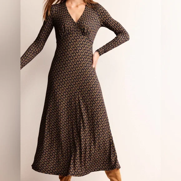 Boden Navy and Brown Floral Maxi Dress, Size 6 - Picture 3 of 12